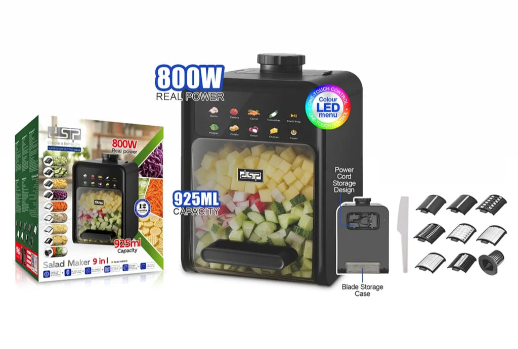 DSP 9-in-1 Salad Maker 800W | 925ml | Colour LED Touch | DC2327 Pure Copper Motor