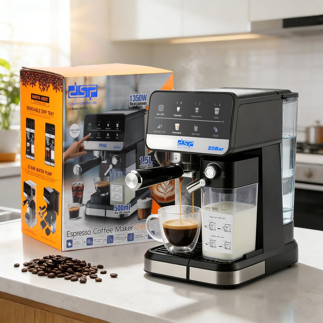 DSP 2-in-1 Espresso Coffee Maker 20 Bar 1350W | Touch Screen | Auto Milk Frother | KA3141