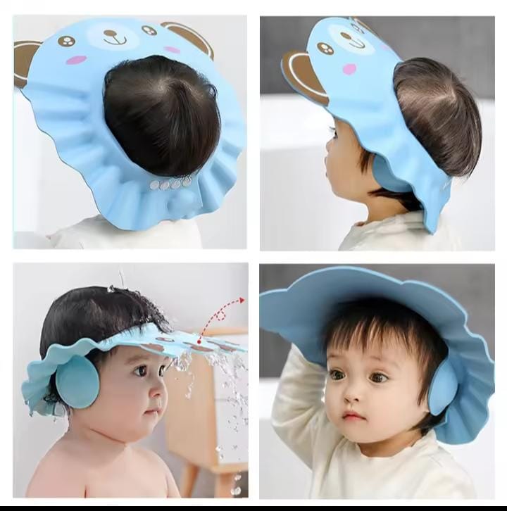 Cute Cartoon Adjustable Baby Shower Hat | Waterproof Shampoo Cap with Ear Protection