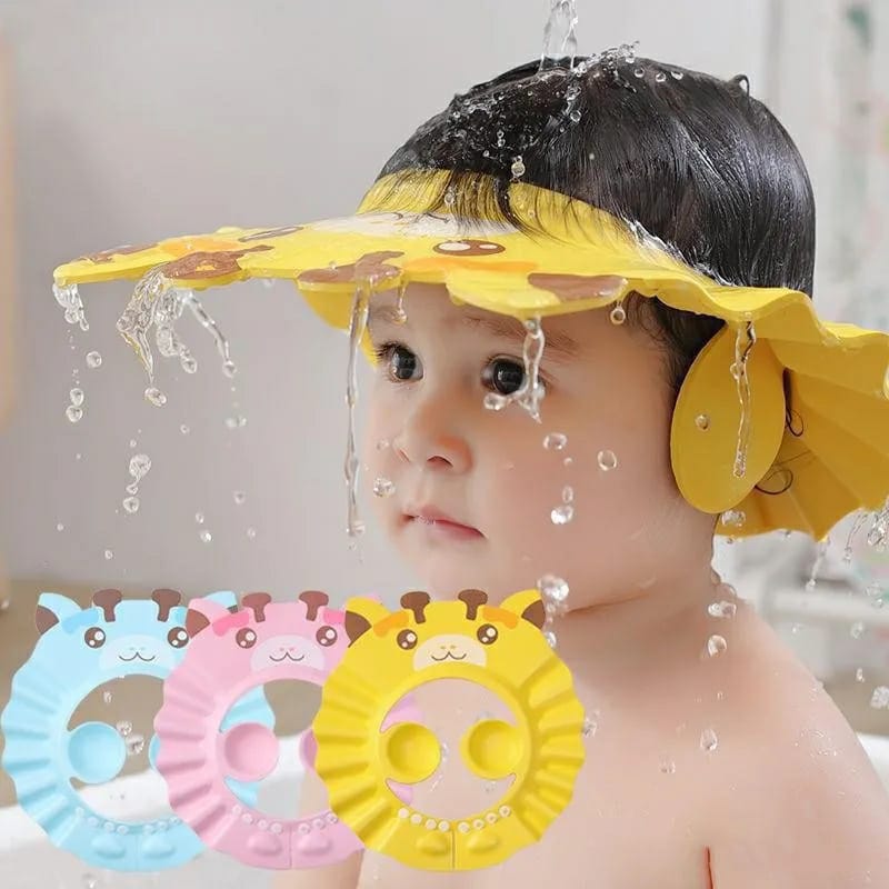 Cute Cartoon Adjustable Baby Shower Hat | Waterproof Shampoo Cap with Ear Protection