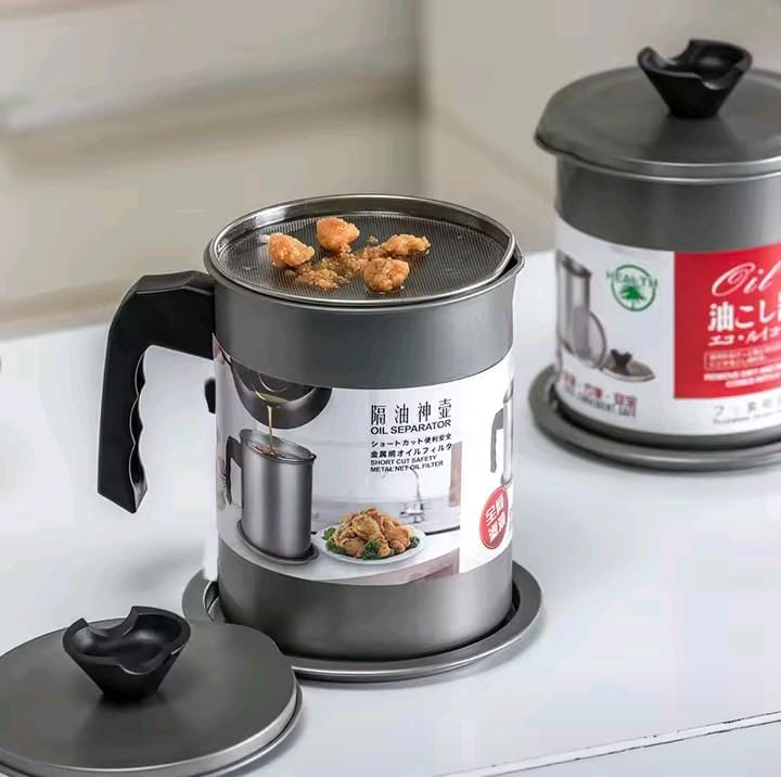 Stainless Steel Oil Filter Pot with Strainer | 1.7L Non-Stick Alloy Oil Separator