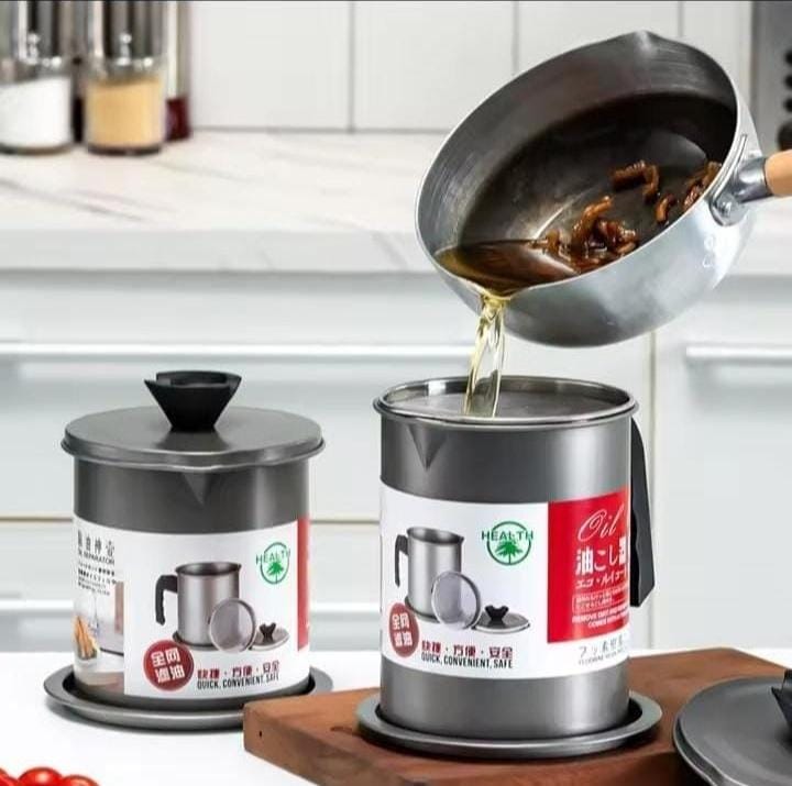 Stainless Steel Oil Filter Pot with Strainer | 1.7L Non-Stick Alloy Oil Separator