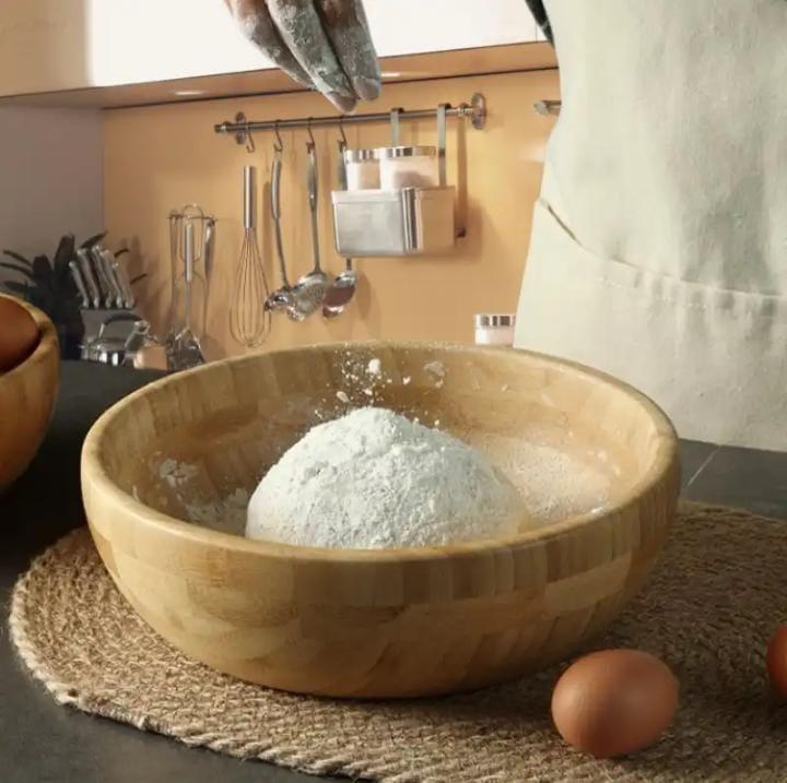 Large Wooden Salad Bowl & Dough Basin | 4L Multi-Purpose Mixing Bowl