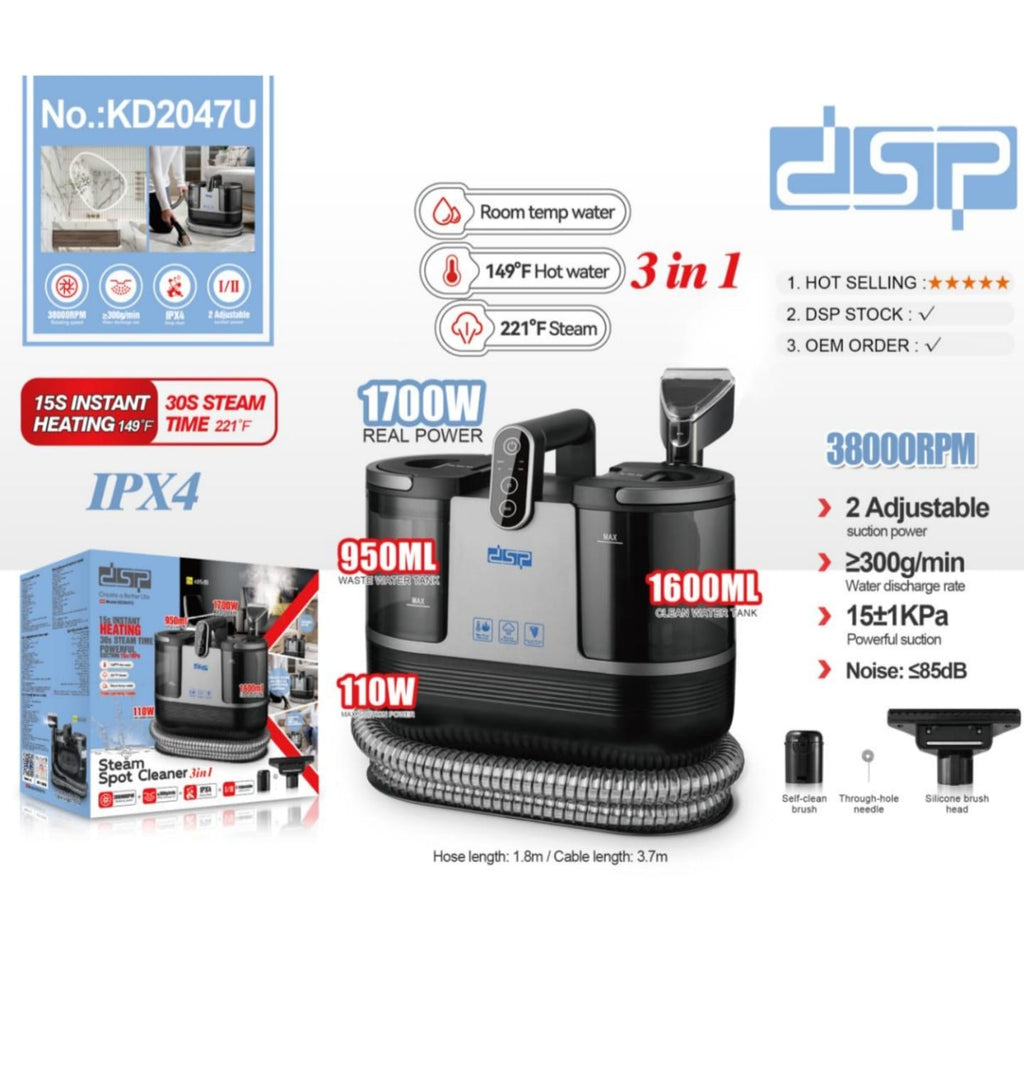 DSP 3-in-1 Steam Spot Cleaner 1700W | 38000RPM | IPX4 | KD2047U