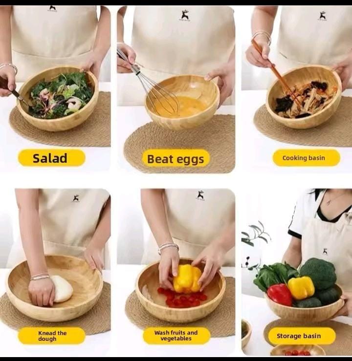 Large Wooden Salad Bowl & Dough Basin | 4L Multi-Purpose Mixing Bowl