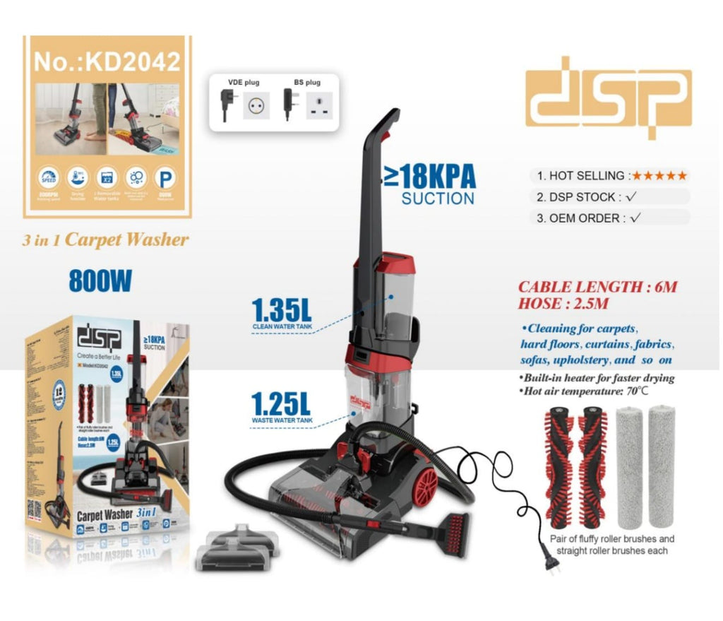 DSP 3-in-1 Carpet Washer 800W | Wet & Dry | 18KPA Suction | Built-in Heater
