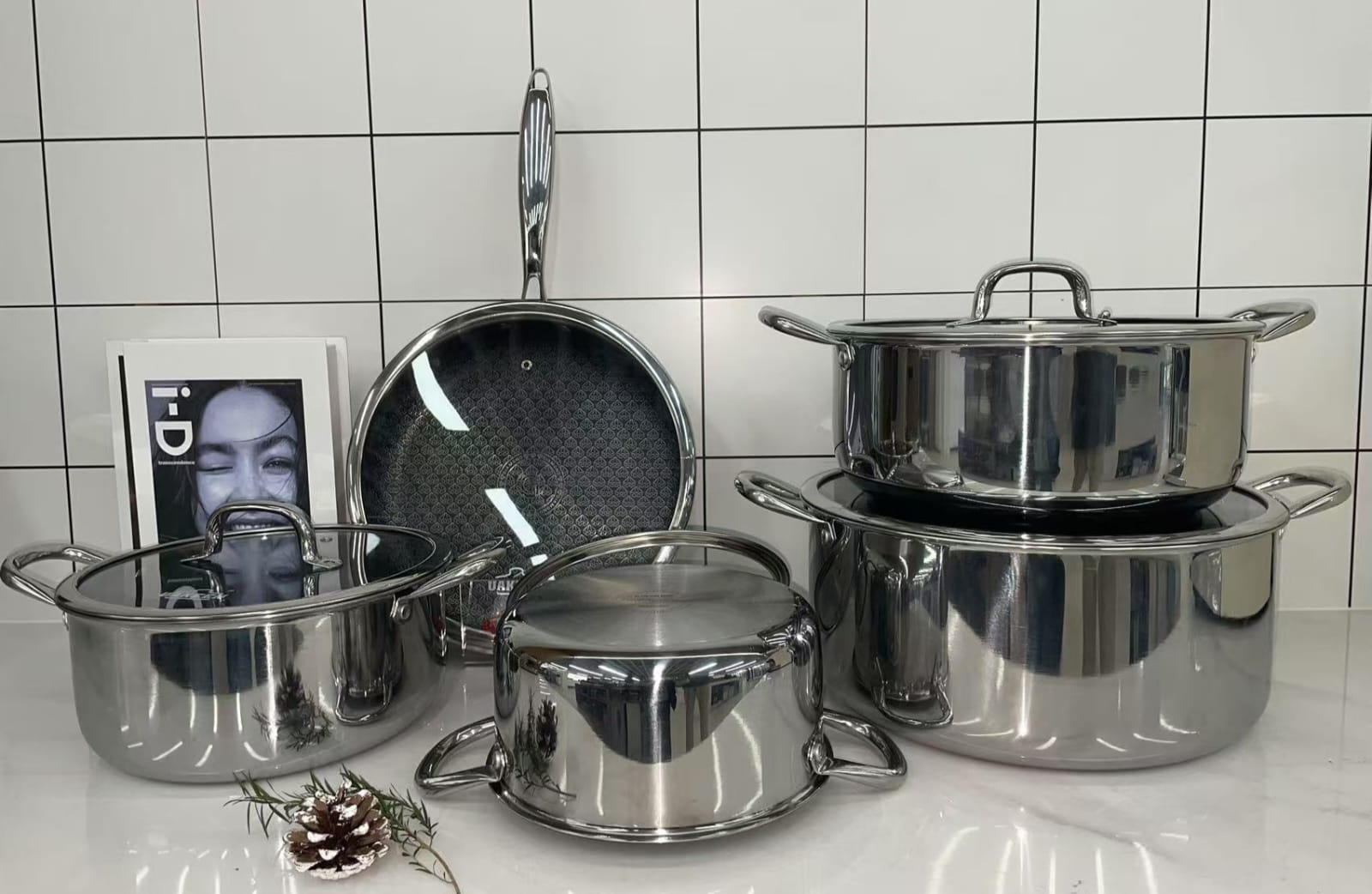 Uakeen 10PCS Triply Hammered Stainless Steel Cookware Set | Mirror Polish | All Cooktops