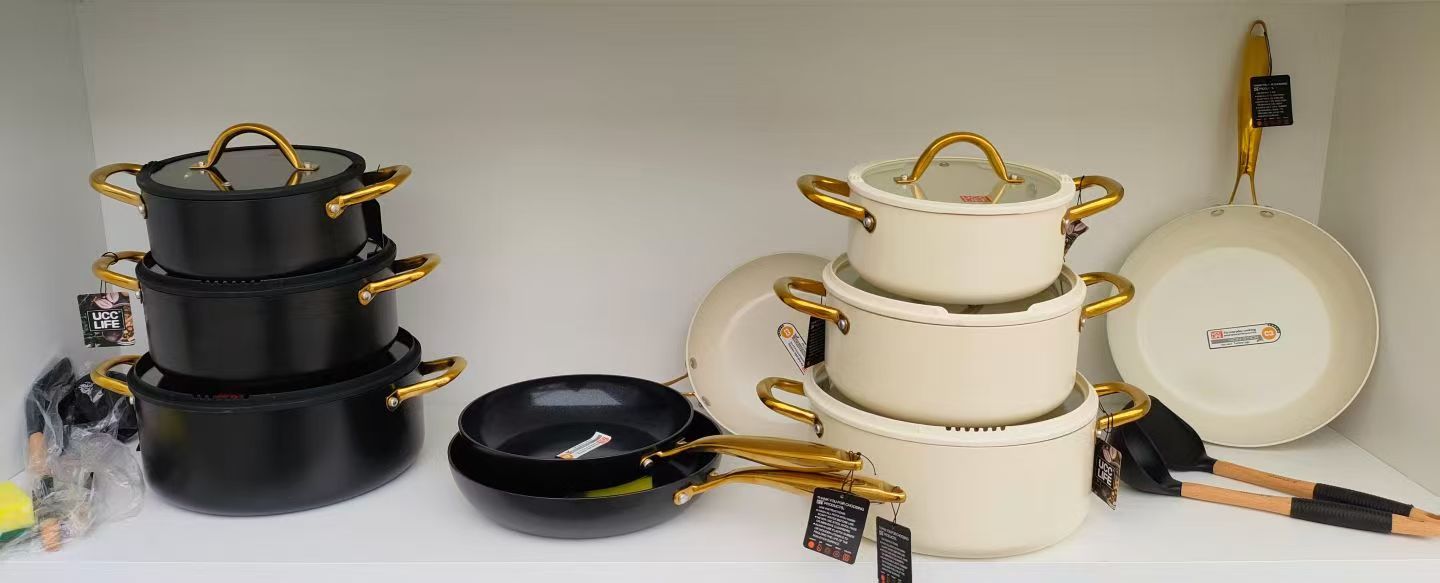 UCC Life 11PCS Premium Ceramic Cookware Set | Gold Handles | All Cooktops