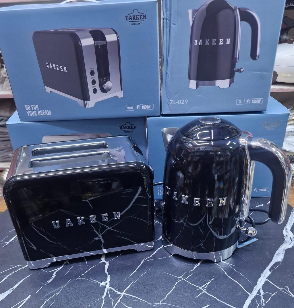 Uakeen Retro Breakfast Set | Electric Kettle 2L + 2-Slice Toaster 1000W