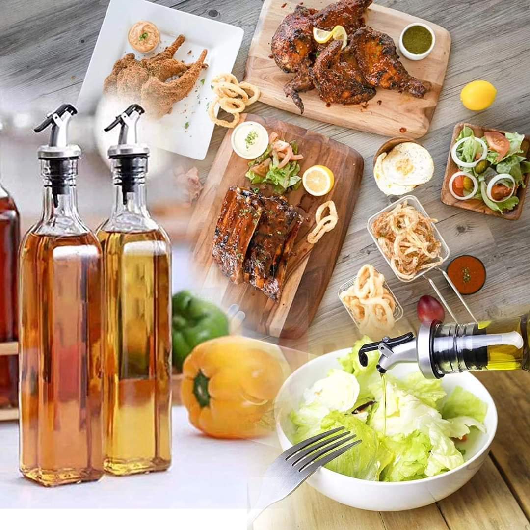 High Quality 2-in-1 Glass Oil & Vinegar Dispenser – Pack of 2 | 500ml Each | Non-Drip Pourer