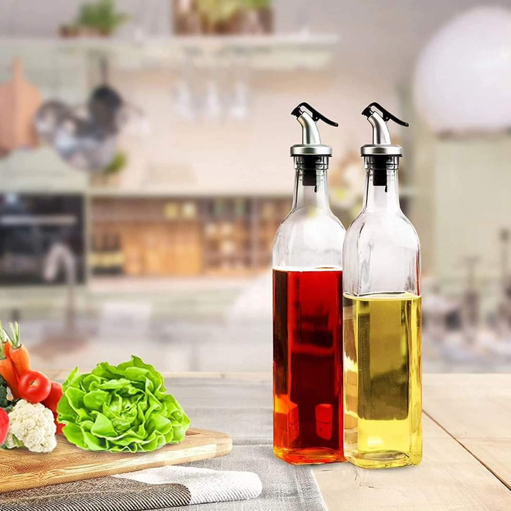 High Quality 2-in-1 Glass Oil & Vinegar Dispenser – Pack of 2 | 500ml Each | Non-Drip Pourer