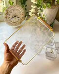 Acrylic Serving Tray 40×25cm + 6-Piece 420ml Crystal Candy Jars Set – Gold Trim