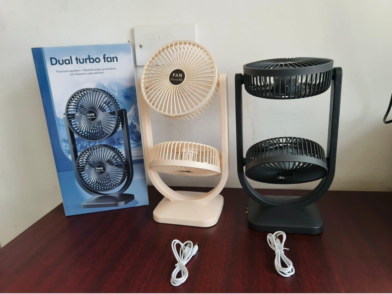 Vertical Double Head Duo Turbo Rechargeable Fan – 3-Speed | 2 Colours