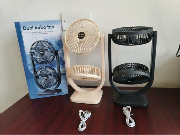 Vertical Double Head Duo Turbo Rechargeable Fan – 3-Speed | 2 Colours