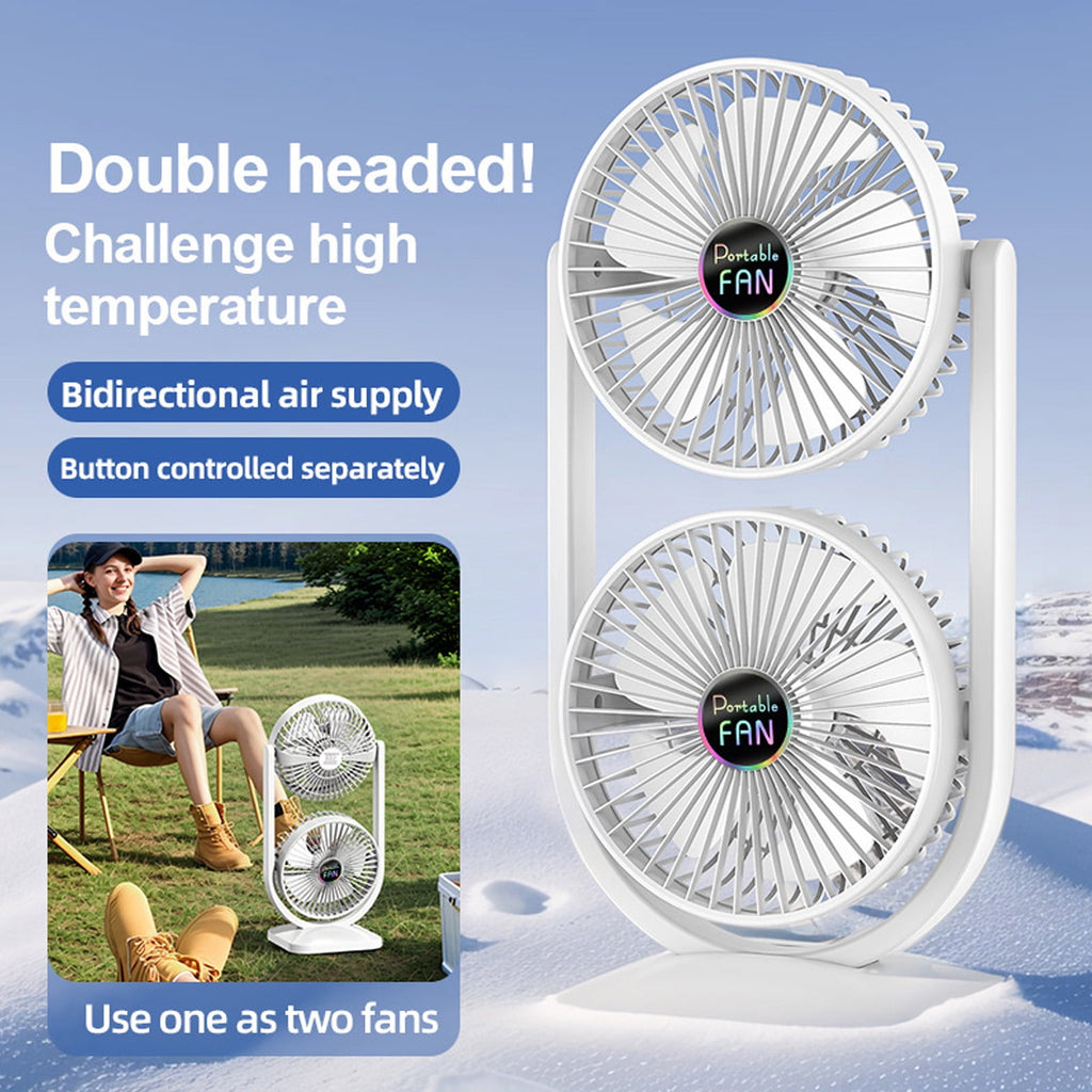 Vertical Double Head Duo Turbo Rechargeable Fan – 3-Speed | 2 Colours