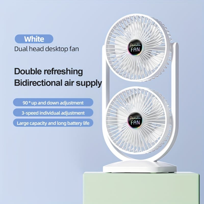 Vertical Double Head Duo Turbo Rechargeable Fan – 3-Speed | 2 Colours