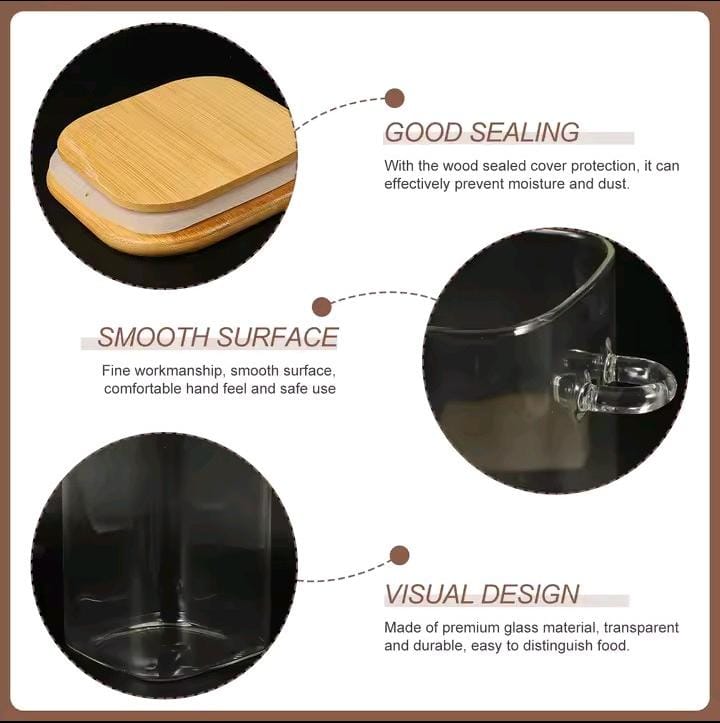 Glass Storage Jar with Bamboo Lid & Spoon | 500ml Round Airtight Canister