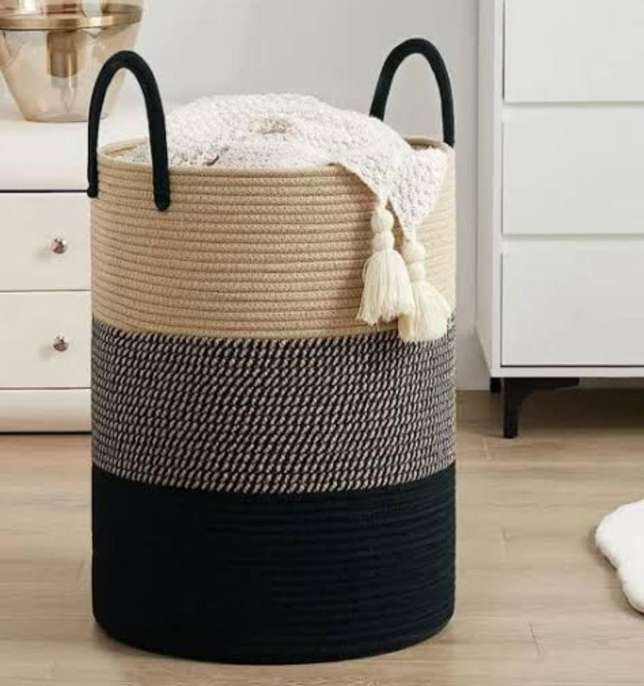 Large Heavy Woven Rope Laundry Basket – Multi-Purpose Storage Hamper with Handles