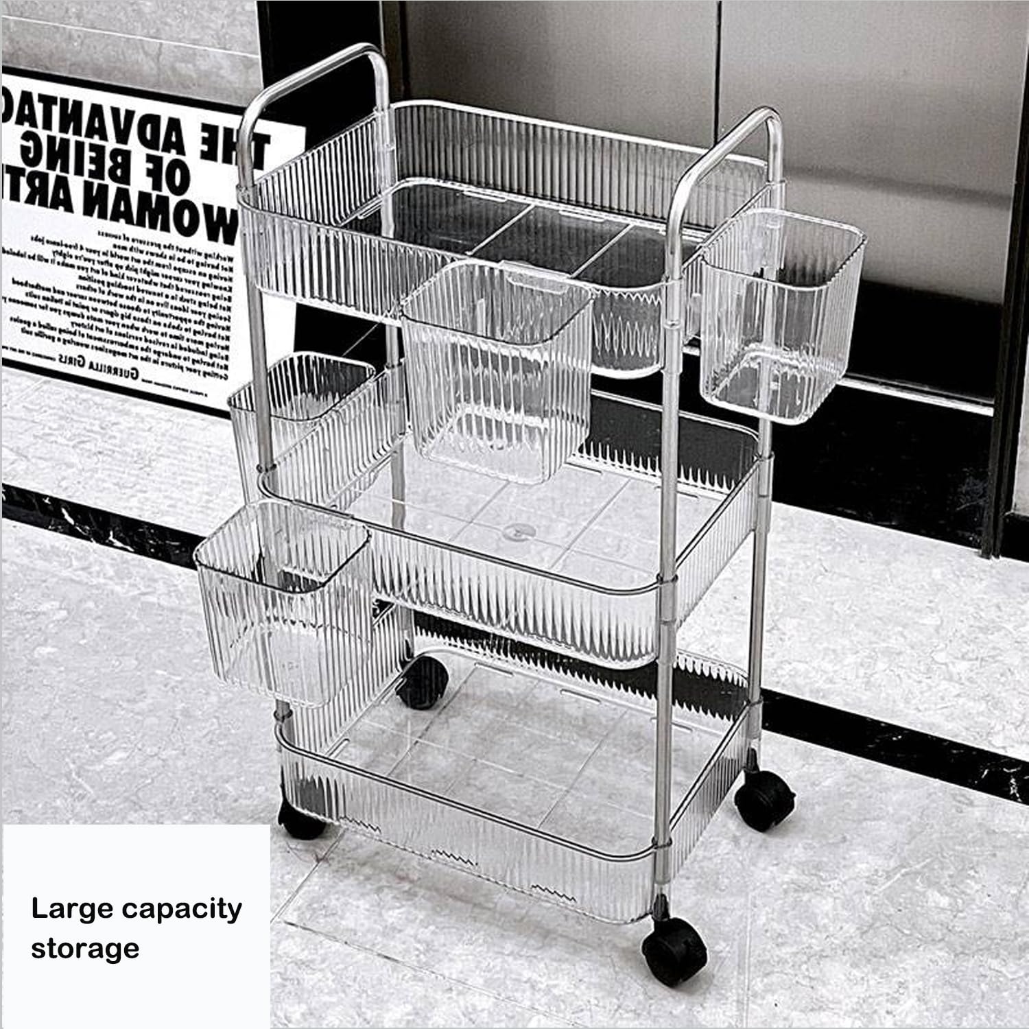 3-Layer Acrylic Trolley Rack with Wheels – 33×21×66cm