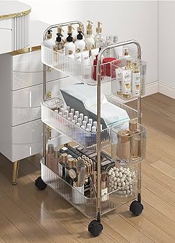 3-Layer Acrylic Trolley Rack with Wheels – 33×21×66cm