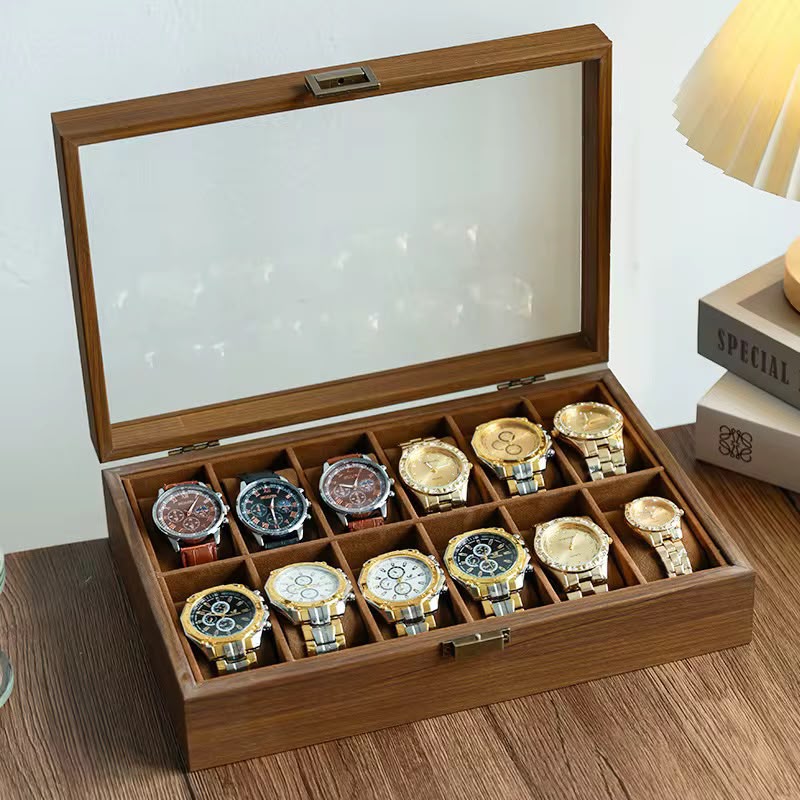 12-Slot Premium Watch Organiser & Storage Box – Brown
