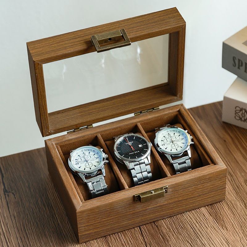 3-Slot Premium Watch Organiser & Storage Box – Brown