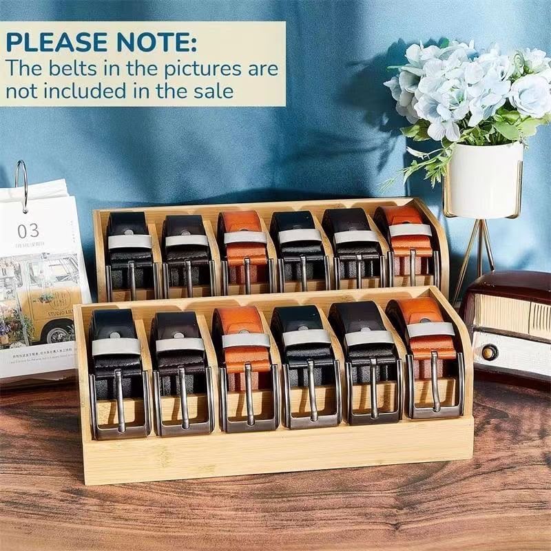 6-Slot Premium Bamboo Belt Organiser – Black & Brown
