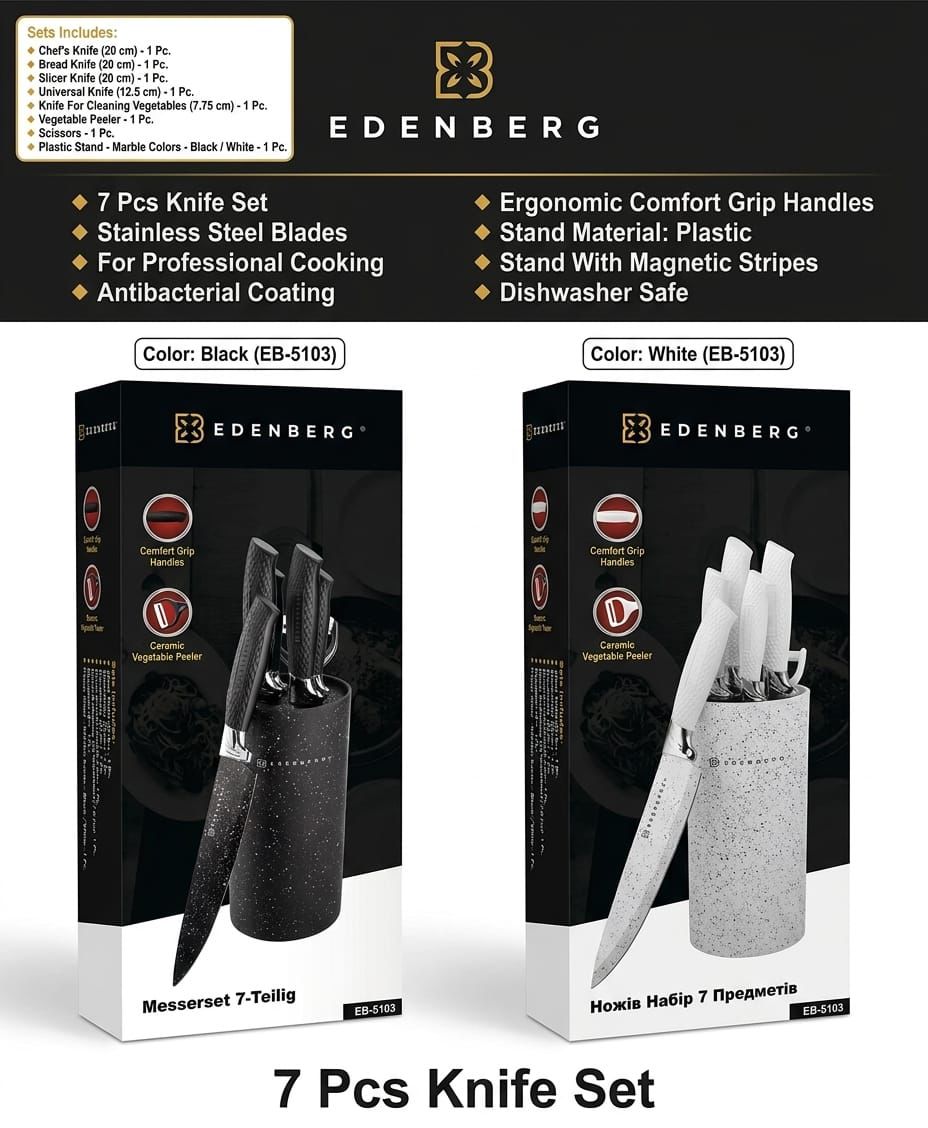 Edenberg 7-Piece Professional Knife Set EB-5103 – Black & White
