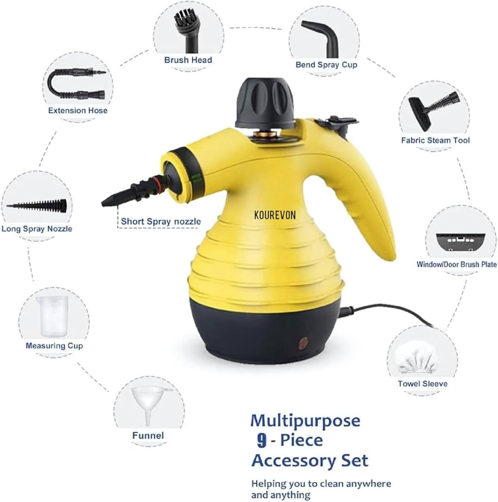 9-in-1 All Purpose Electric Handheld Steam Cleaner – Yellow