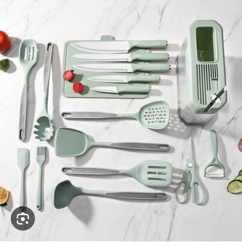 17-Piece Silicone Kitchen Utensil Set with Knife Block, Sharpener & Storage Holder | 5 Colours
