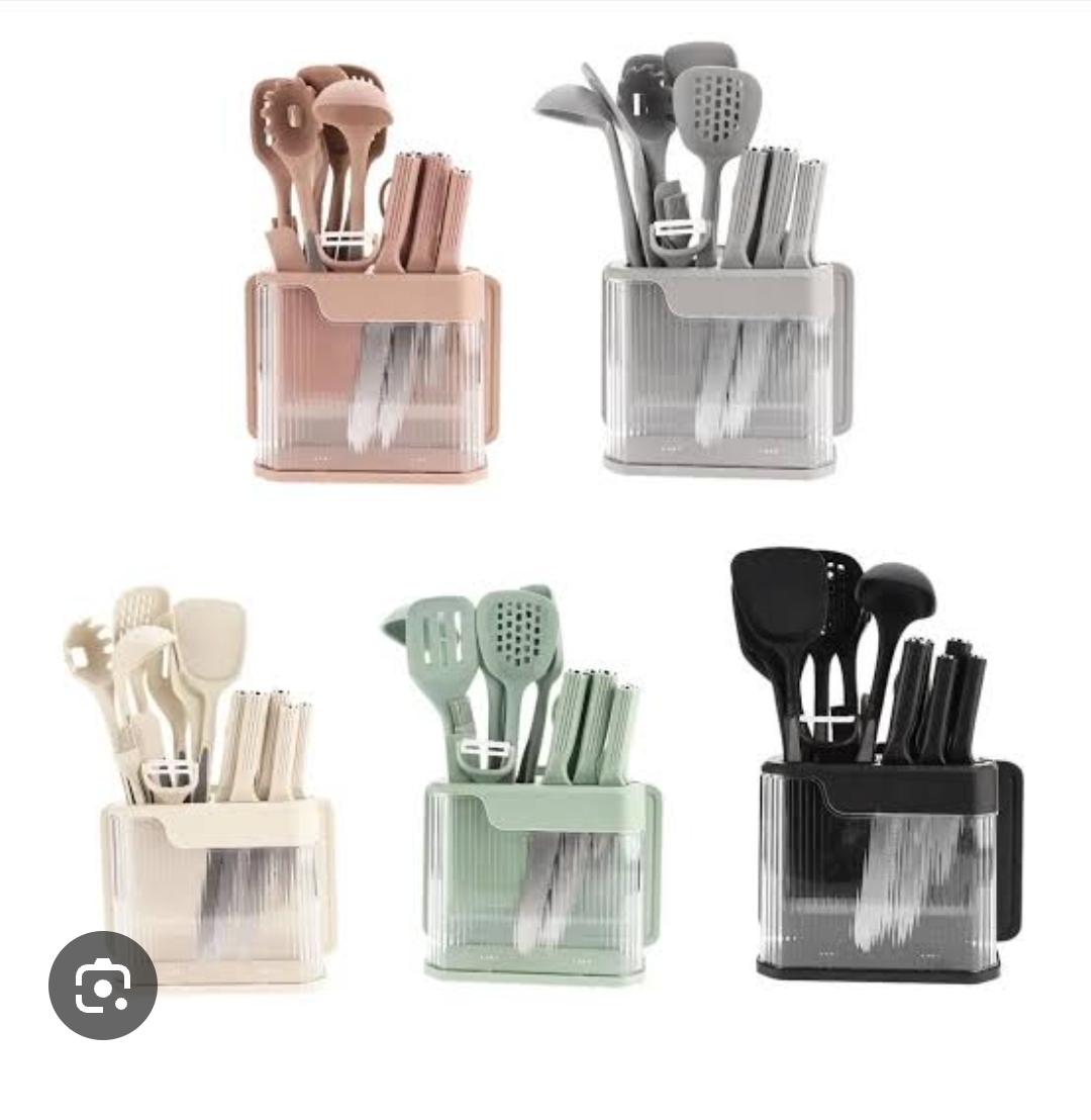 17-Piece Silicone Kitchen Utensil Set with Knife Block, Sharpener & Storage Holder | 5 Colours
