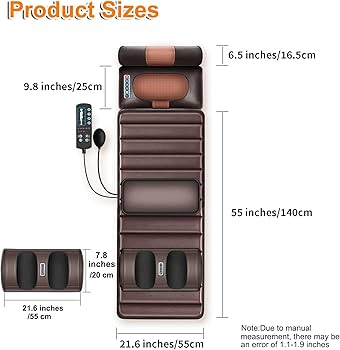 Full Body Massage Mattress | Neck, Back, Lumbar & Foot Massager | Foldable Seat | Wired Controller | Brown