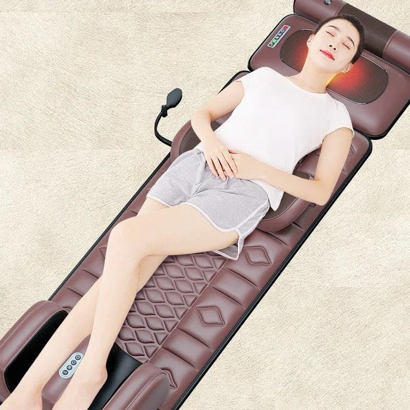 Full Body Massage Mattress | Neck, Back, Lumbar & Foot Massager | Foldable Seat | Wired Controller | Brown
