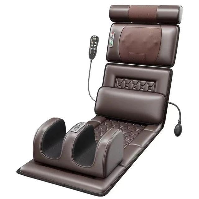 Full Body Massage Mattress | Neck, Back, Lumbar & Foot Massager | Foldable Seat | Wired Controller | Brown
