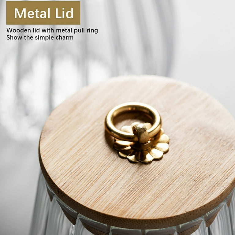 Ribbed Glass Storage Jar with Bamboo Lid & Golden Pull Ring | 3 Sizes