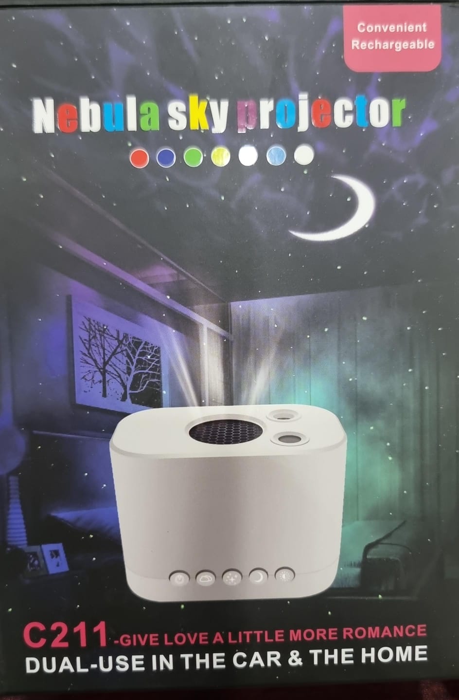 C211 Nebula Sky Light Projector | Galaxy Star & Moon | Dual-Use Car & Home | Black & White