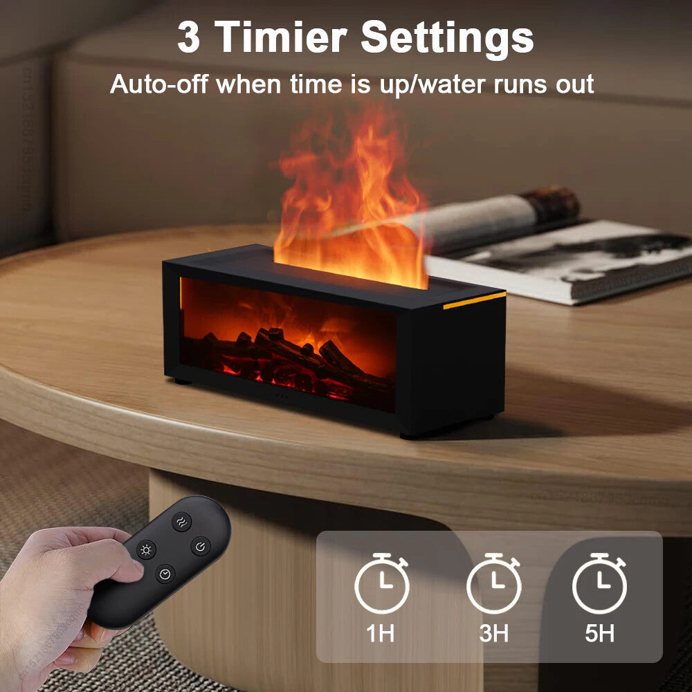 Flame Fireplace Aroma Diffuser & Humidifier | 26×10×10cm | Remote Control | 3 Timer Settings