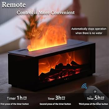Flame Fireplace Aroma Diffuser & Humidifier | 26×10×10cm | Remote Control | 3 Timer Settings