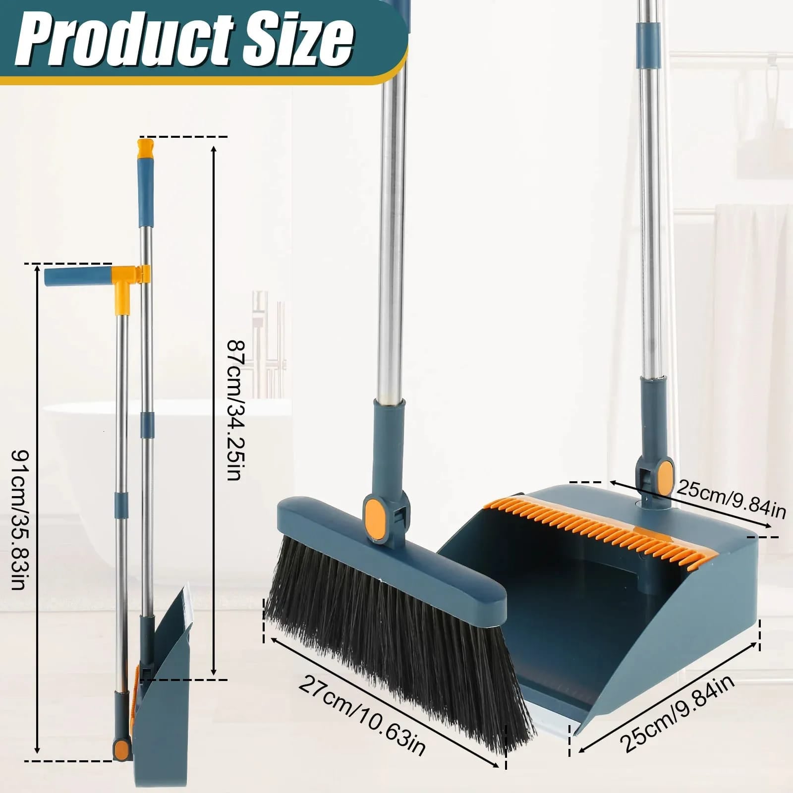 3-in-1 Foldable Broom & Dustpan Set with Hair Comb Filter | Long Handle | 91cm