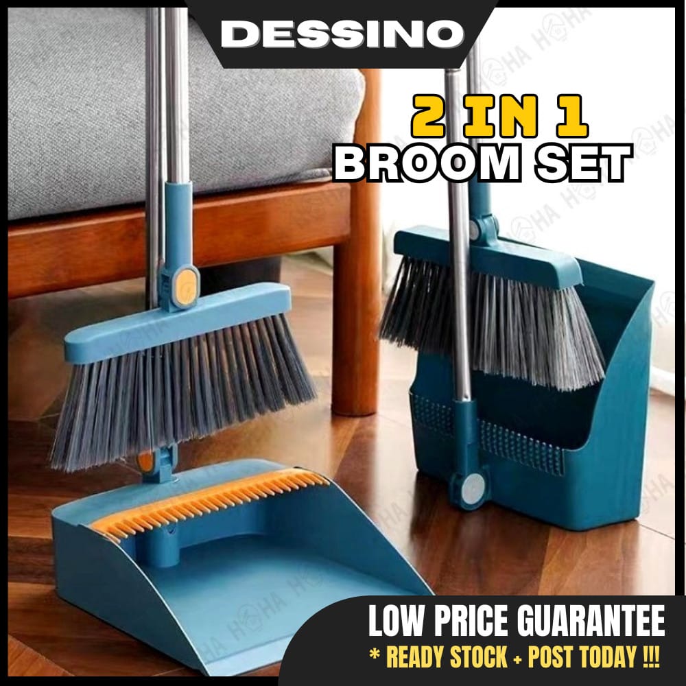 3-in-1 Foldable Broom & Dustpan Set with Hair Comb Filter | Long Handle | 91cm
