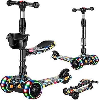 3-Wheel Kids Scooter with Foldable Seat, LED Flash Wheels & Music | 100kg Capacity | 2 Designs