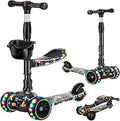 3-Wheel Kids Scooter with Foldable Seat, LED Flash Wheels & Music | 100kg Capacity | 2 Designs