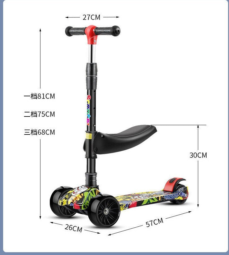 3-Wheel Kids Scooter with Foldable Seat, LED Flash Wheels & Music | 100kg Capacity | 2 Designs