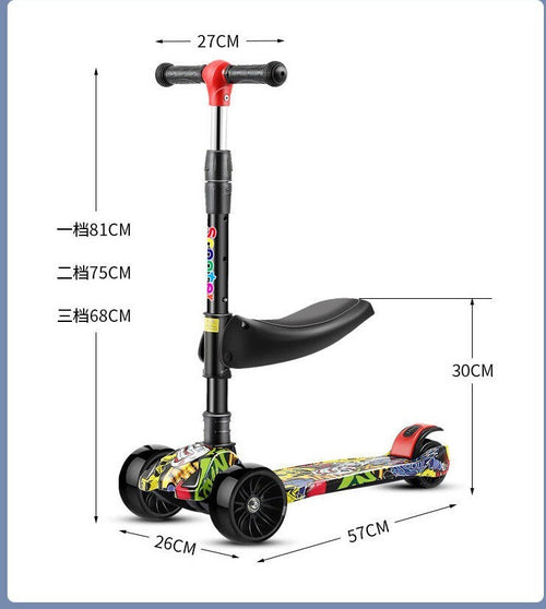3-Wheel Kids Scooter with Foldable Seat, LED Flash Wheels & Music | 100kg Capacity | 2 Designs