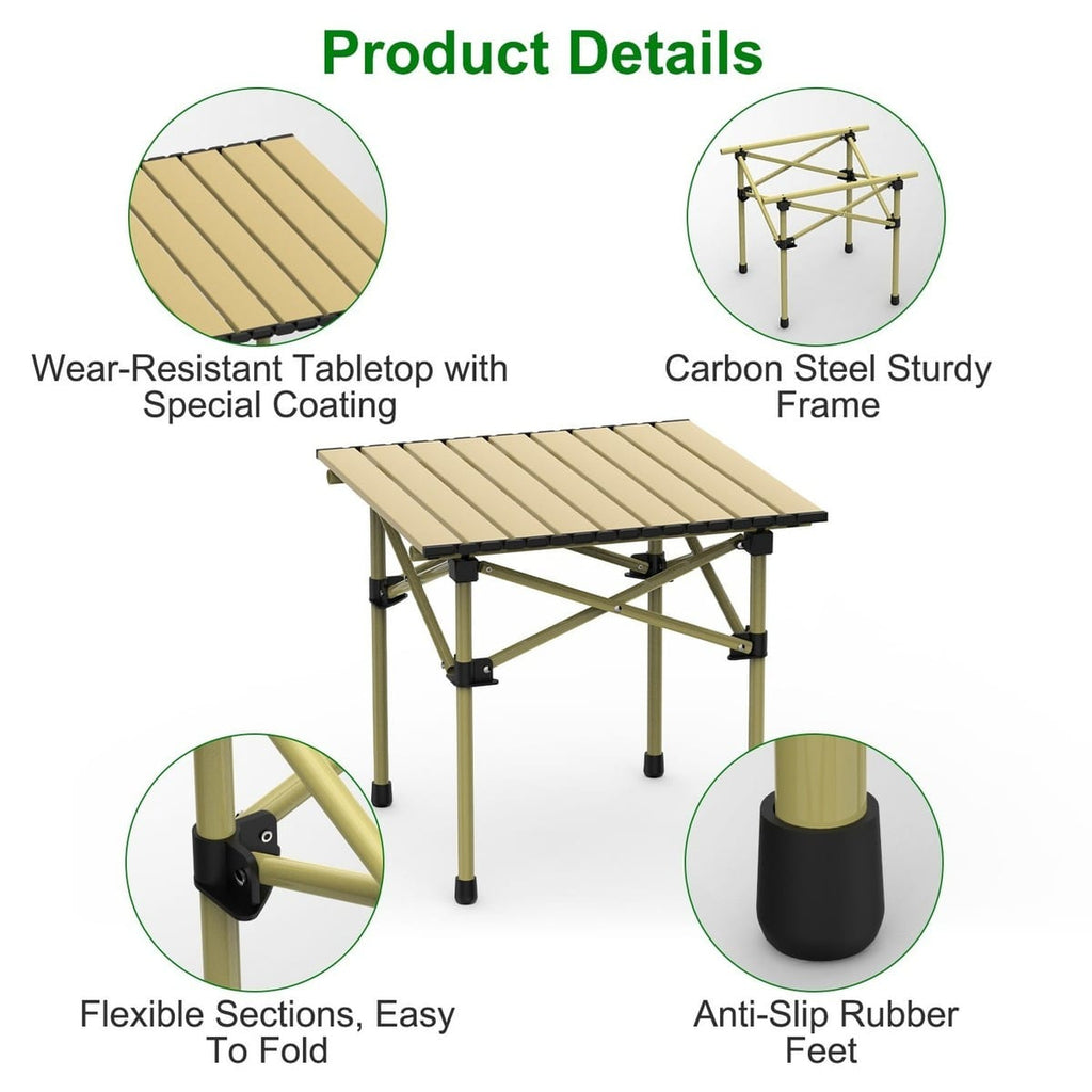 Foldable Metallic Roll-Up Camping & Picnic Table | 53×50×50cm | 2 Colours