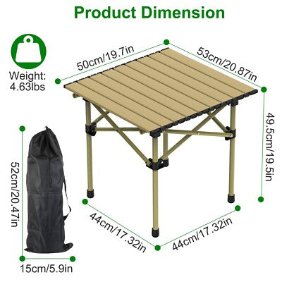Foldable Metallic Roll-Up Camping & Picnic Table | 53×50×50cm | 2 Colours