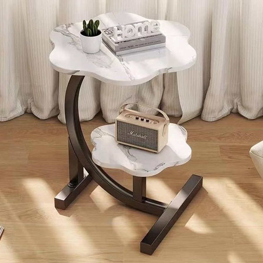 2-Tier Wavy Top Side Table with Metallic Crescent Frame