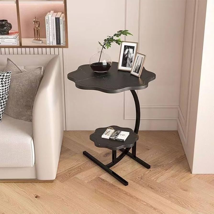 2-Tier Wavy Top Side Table with Metallic Crescent Frame