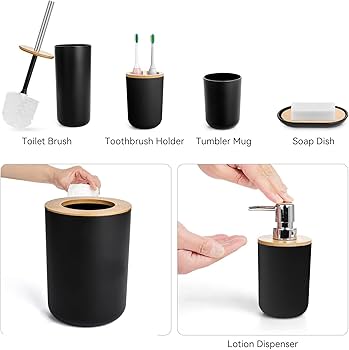 6PC Bamboo & Resin Bathroom Accessories Organizer Set – Matt Finish