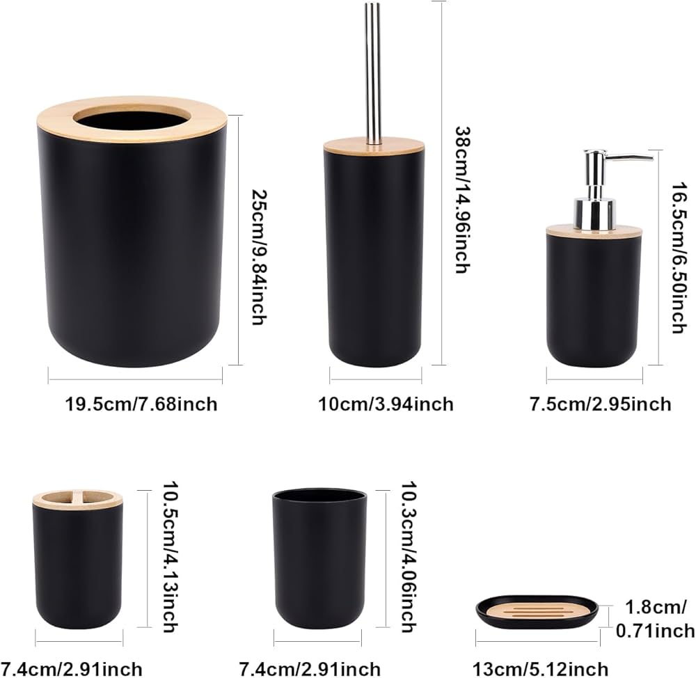 6PC Bamboo & Resin Bathroom Accessories Organizer Set – Matt Finish